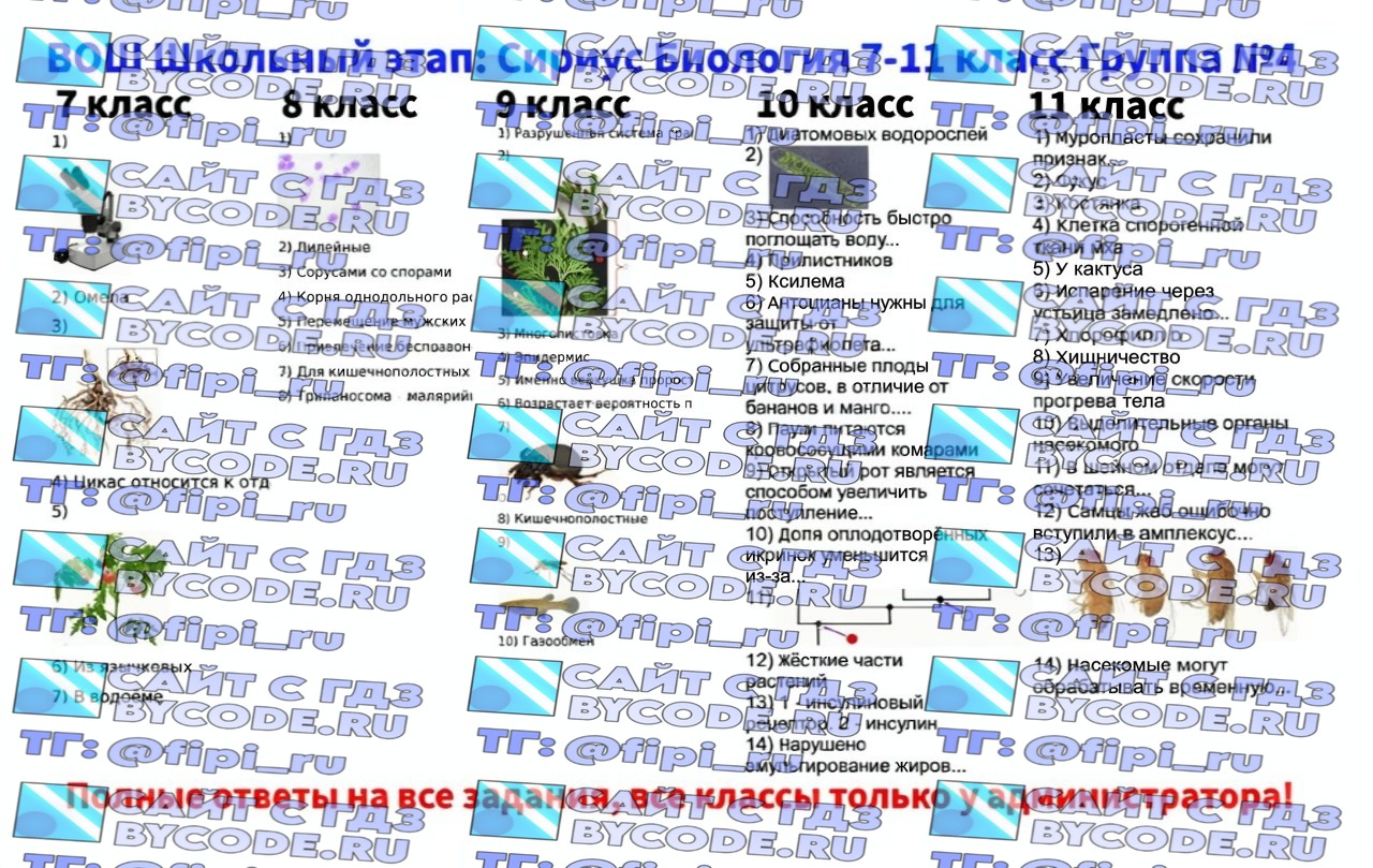 ВОШ Сириус ШЭ (Школьный Этап): Биология 7-11 классы (8 октября)