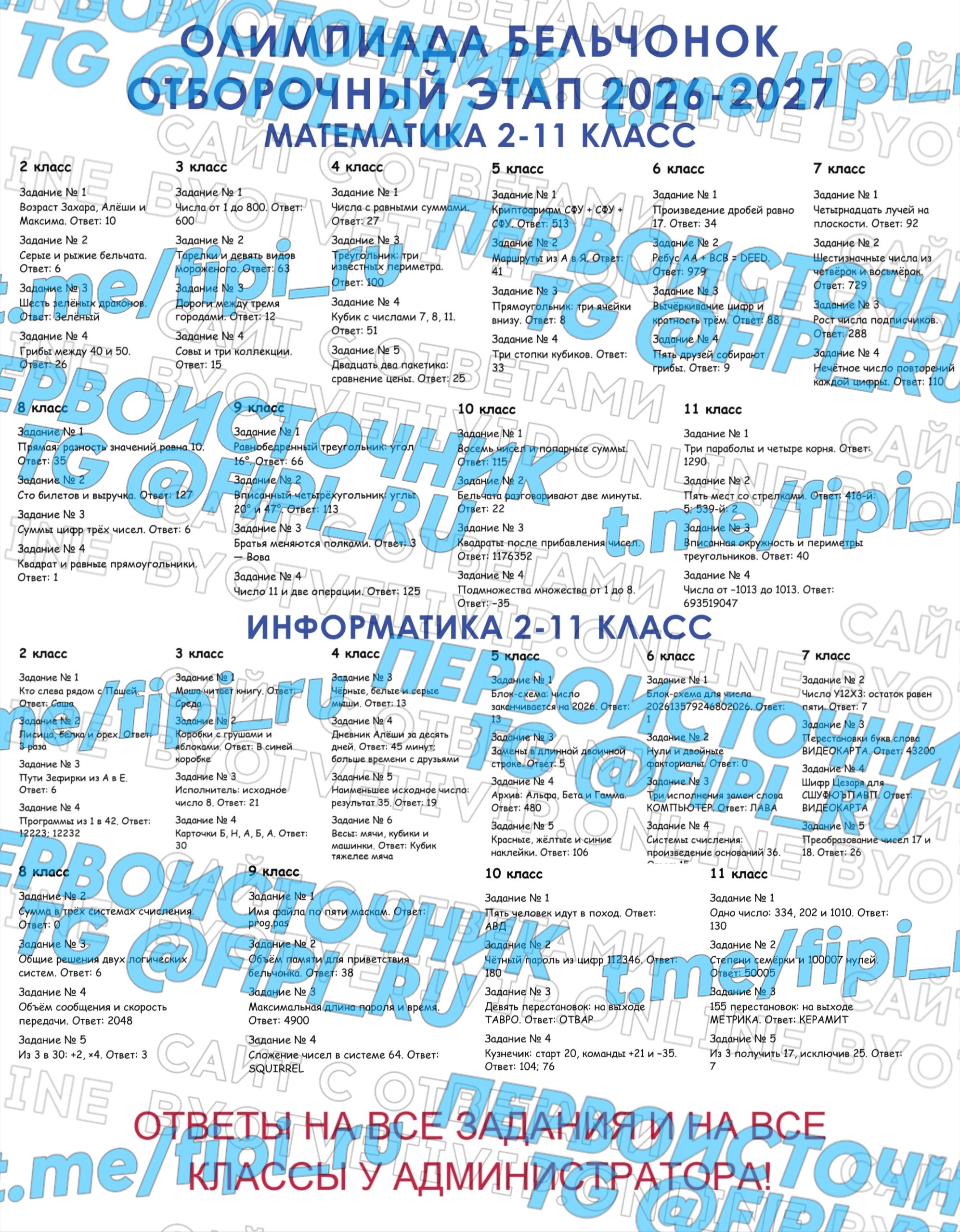 Олимпиада Бельчонок: Отборочный Этап (Математика, Информатика)
