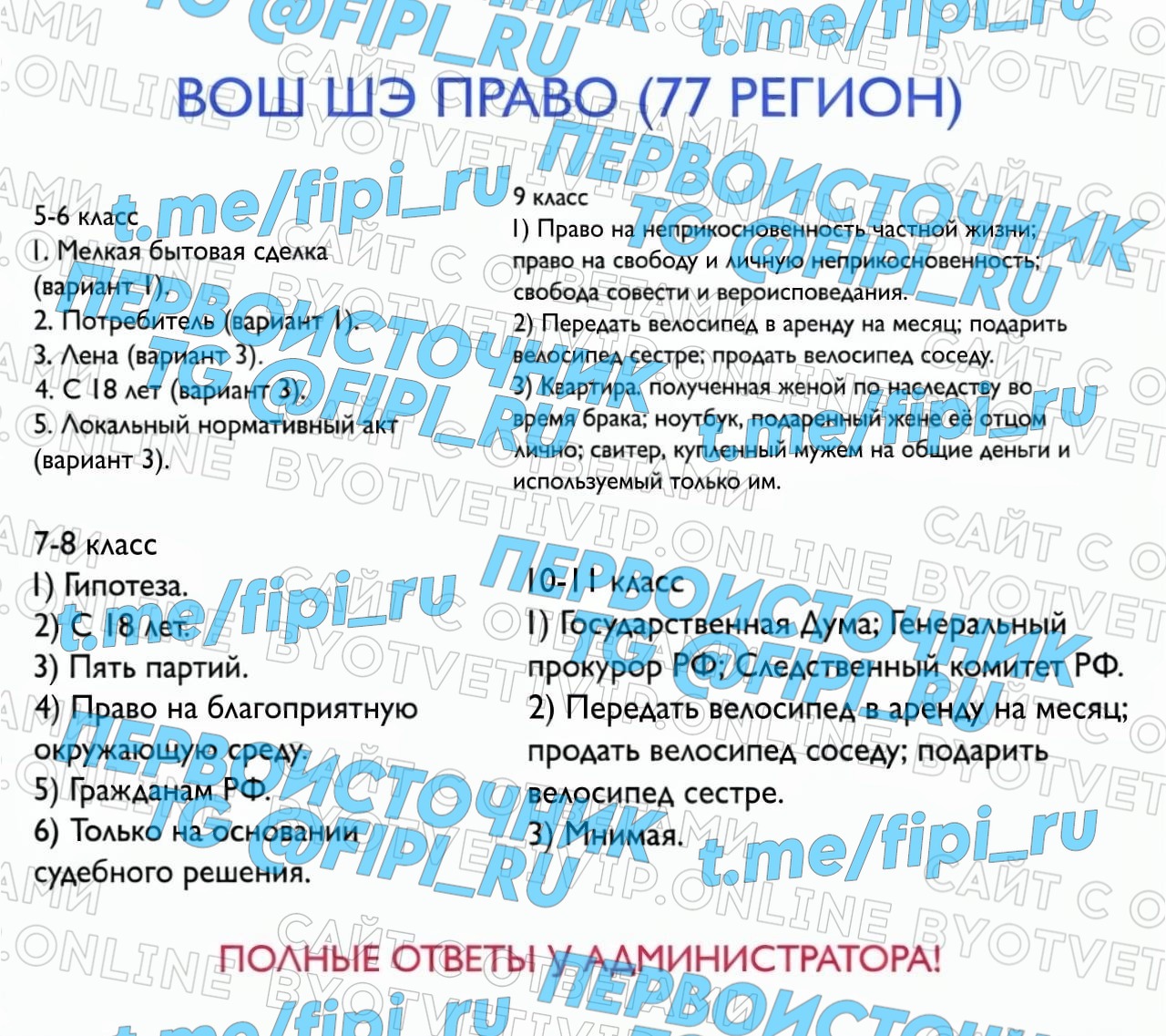 ВОШ ШЭ (Школьный Этап): Право (77 регион - Москва)