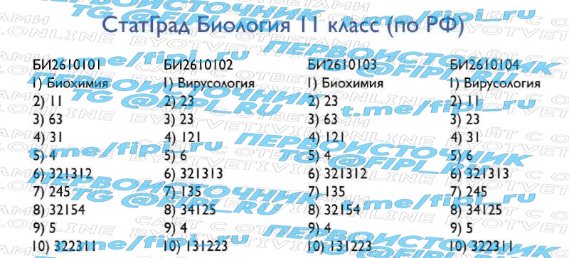 СтатГрад: Тренировочная работа №1 по биологии 11 класс (по РФ)