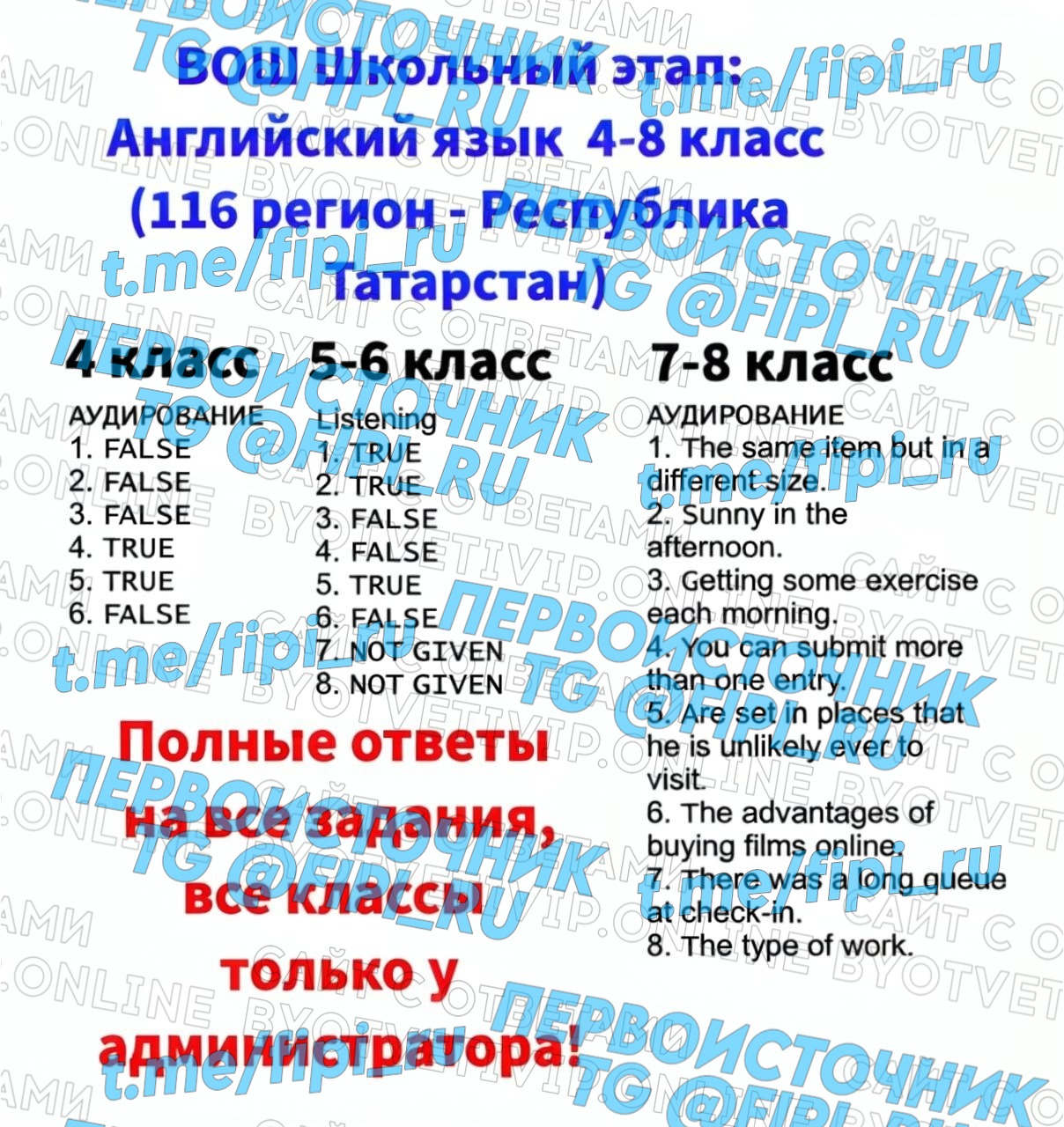 ВОШ ШЭ (Школьный Этап): Английский язык (116 регион - Татарстан)