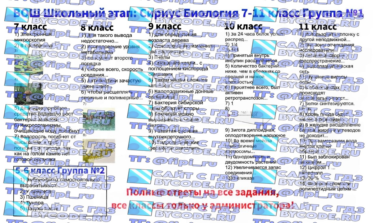 ВОШ Сириус ШЭ (Школьный Этап): Биология (7 октября)